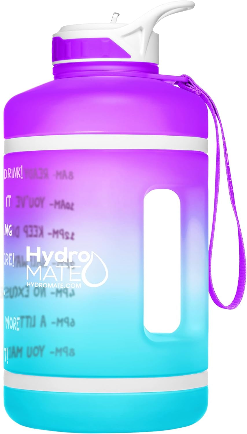 Half Gallon Water Bottle with Time Markers BPA Free Reusable Leak Proof Jug with Straw and Handle 64 Oz