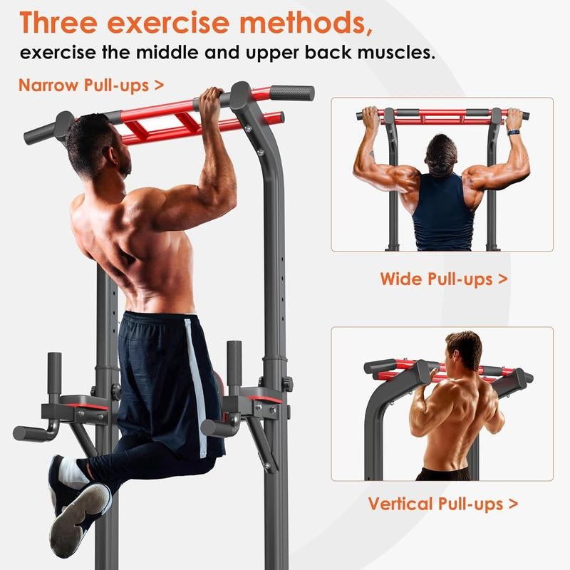 Power Tower Pull up Bar Station for Home Gym - Adjustable Height, Multi-Function Dip Station, 500LBS Capacity - Strength Training Equipment for Pull Ups, Dips & Leg Raises (Black)