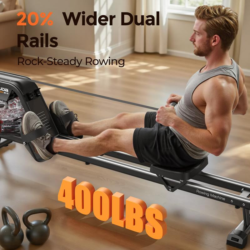 YOSUDA Water Rowing Machine for Home Use, Bluetooth App Compatible, Extra-Long Rail for Taller Athletes, Comfortable Seat