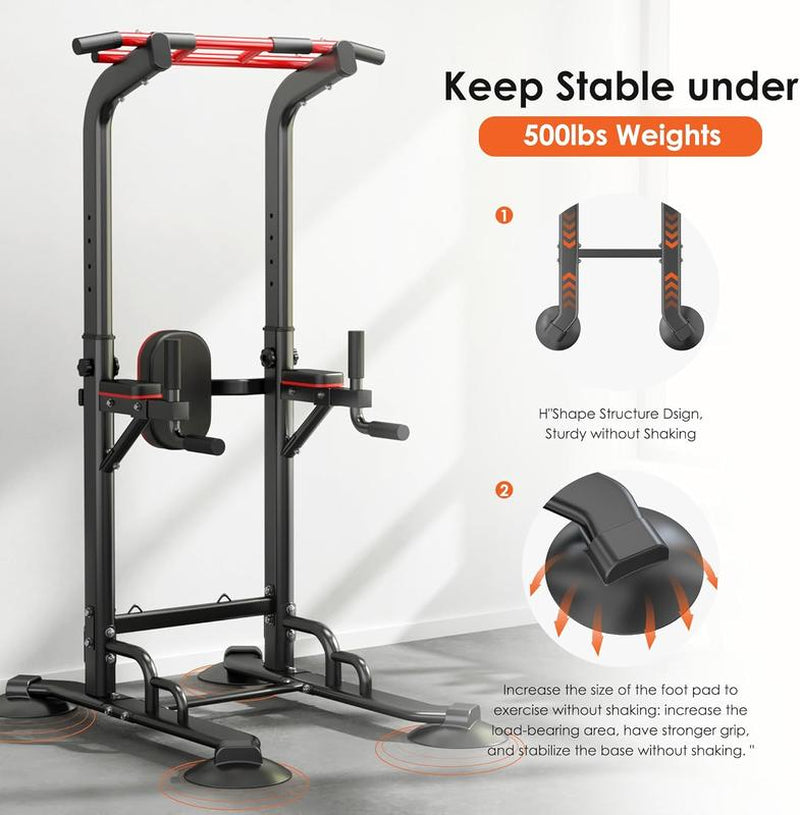 Power Tower Pull up Bar Station for Home Gym - Adjustable Height, Multi-Function Dip Station, 500LBS Capacity - Strength Training Equipment for Pull Ups, Dips & Leg Raises (Black)