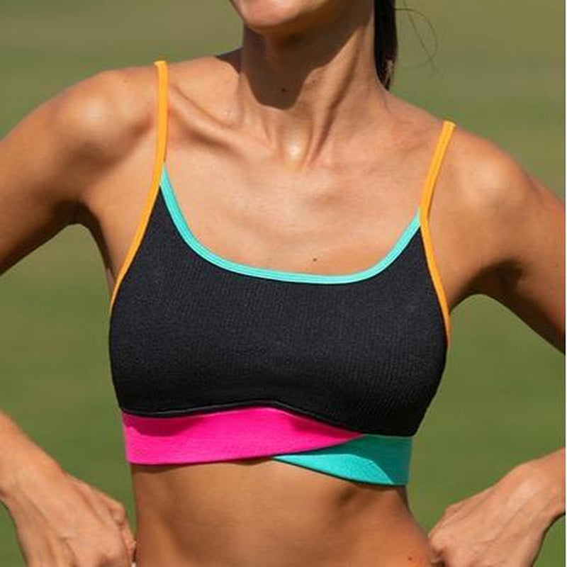 Women'S Seamless Patchwork Activewear,Support Top&High Waist Skinny Trousers Neon Workout Set,Neon Sportswear,Breathable