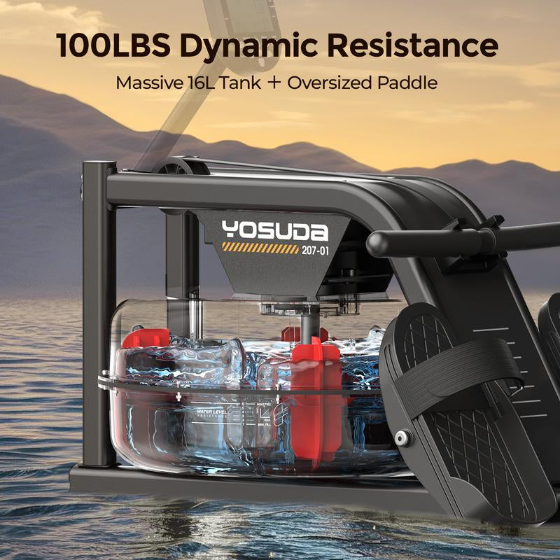 YOSUDA Water Rowing Machine for Home Use, Bluetooth App Compatible, Extra-Long Rail for Taller Athletes, Comfortable Seat