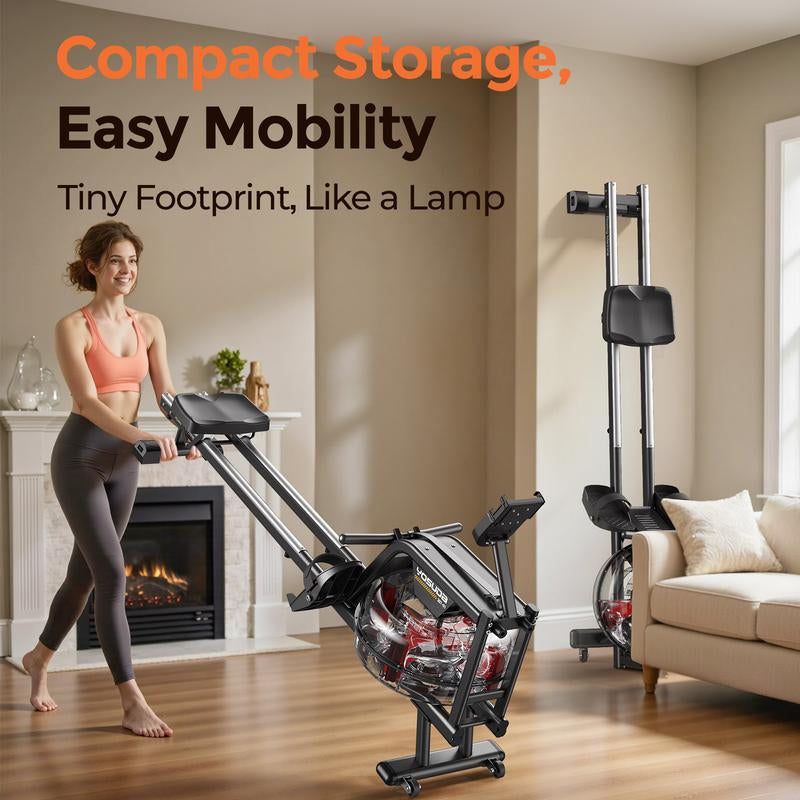 YOSUDA Water Rowing Machine for Home Use, Bluetooth App Compatible, Extra-Long Rail for Taller Athletes, Comfortable Seat