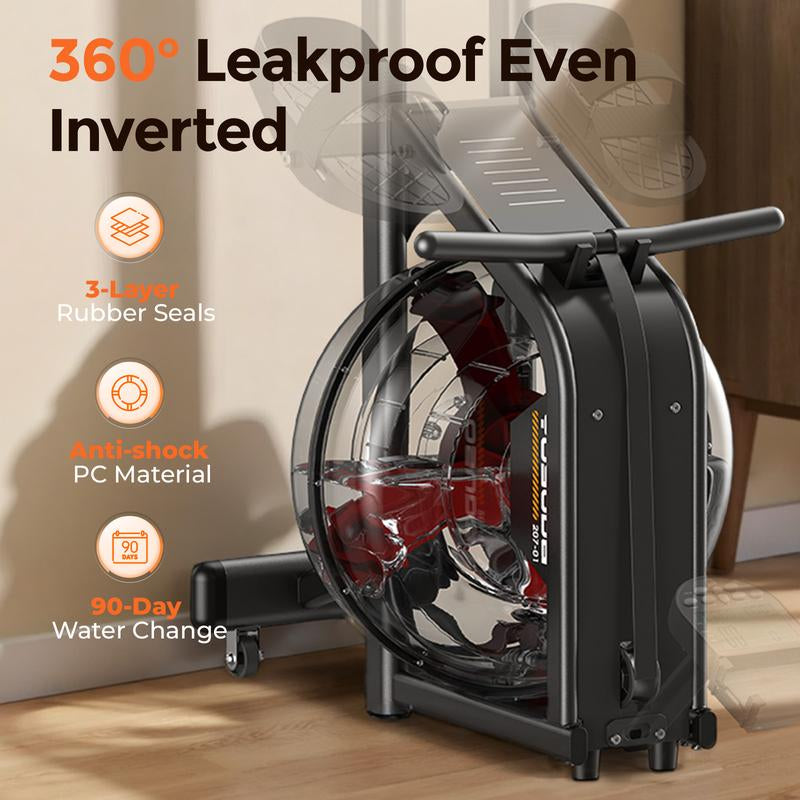 YOSUDA Water Rowing Machine for Home Use, Bluetooth App Compatible, Extra-Long Rail for Taller Athletes, Comfortable Seat