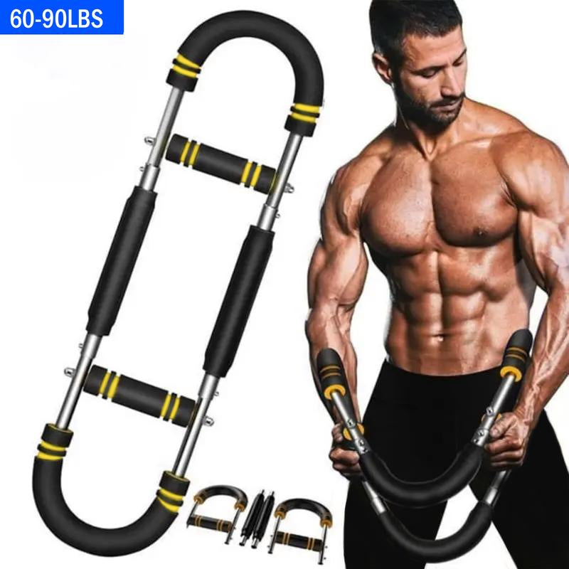 Arm Trainer,60~130Lb Adjustable Spring Workout Bar, Forearm Triceps Chest Enhanced Exercise Strengthener,Portable Home Fitness Equipment