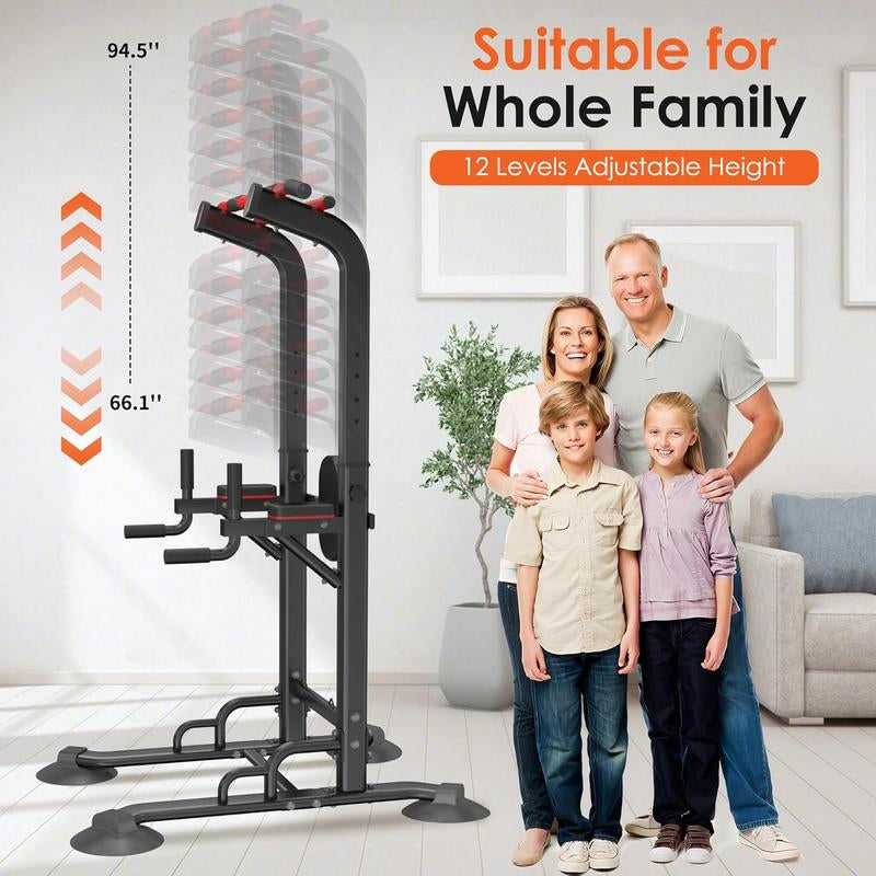 Power Tower Pull up Bar Station for Home Gym - Adjustable Height, Multi-Function Dip Station, 500LBS Capacity - Strength Training Equipment for Pull Ups, Dips & Leg Raises (Black)