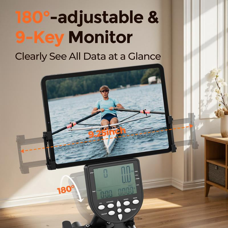 YOSUDA Water Rowing Machine for Home Use, Bluetooth App Compatible, Extra-Long Rail for Taller Athletes, Comfortable Seat